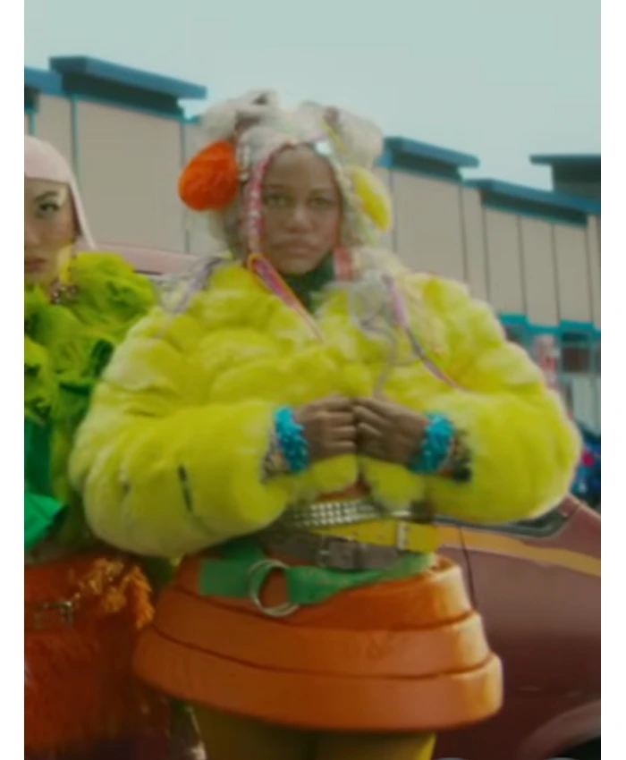 Keke Palmer I Love Boosters Yellow Fur Jacket
