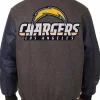 LA Chargers Varsity Charcoal and Navy Jacket Back
