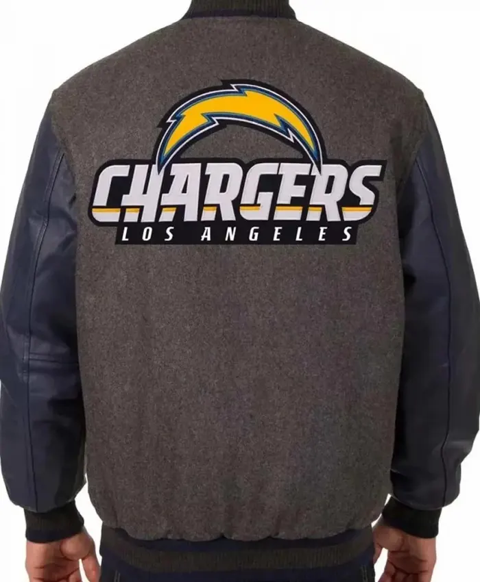 LA Chargers Varsity Charcoal and Navy Jacket Back