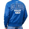 LA Dodgers City Arch Blue Satin Bomber Jacket For Sale