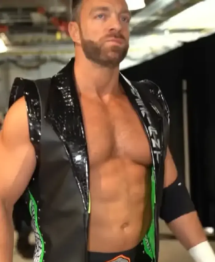 LA Knight WrestleMania 42 Black Leather Vest Front