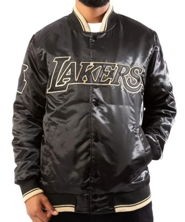 LA Lakers Black and Gold Satin Bomber Jacket