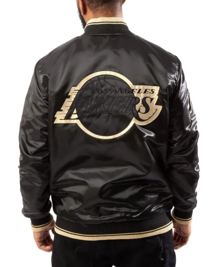 LA Lakers Black and Gold Satin Bomber Jacket Back