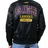 LA Lakers City Arch Black Satin Bomber Jacket Back