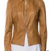 Big Mistakes Laurie Metcalf brown grommet leather jacket