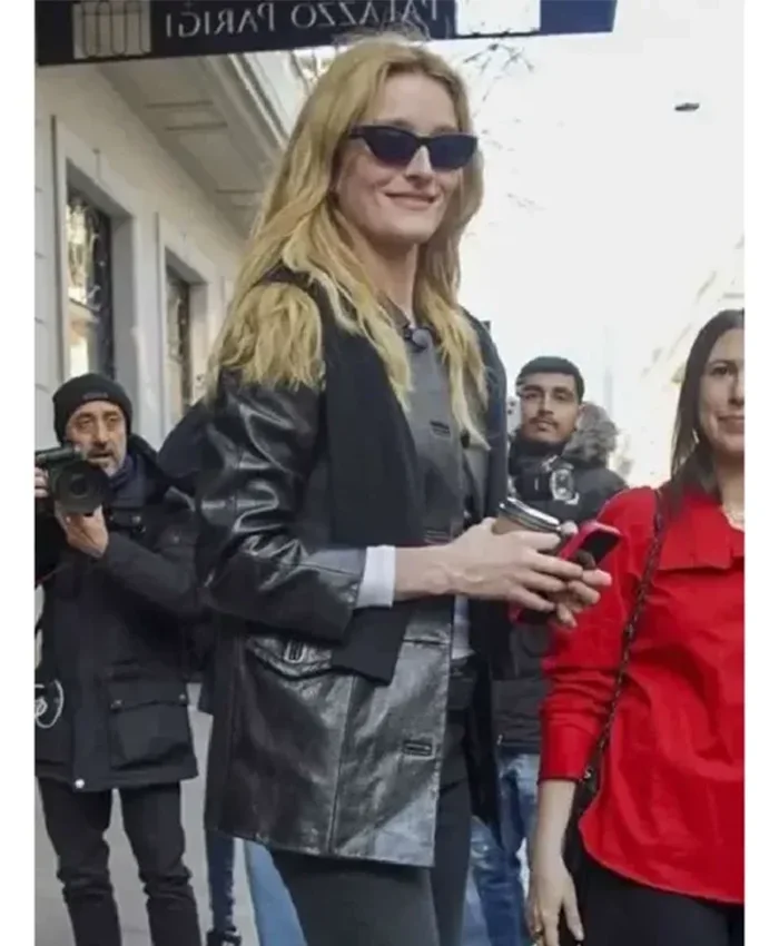 MFW 2026 Sarah Pidgeon Celebrity Leather Jacket Side