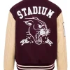 Maroon And Beige Varsity Jacket For Sale