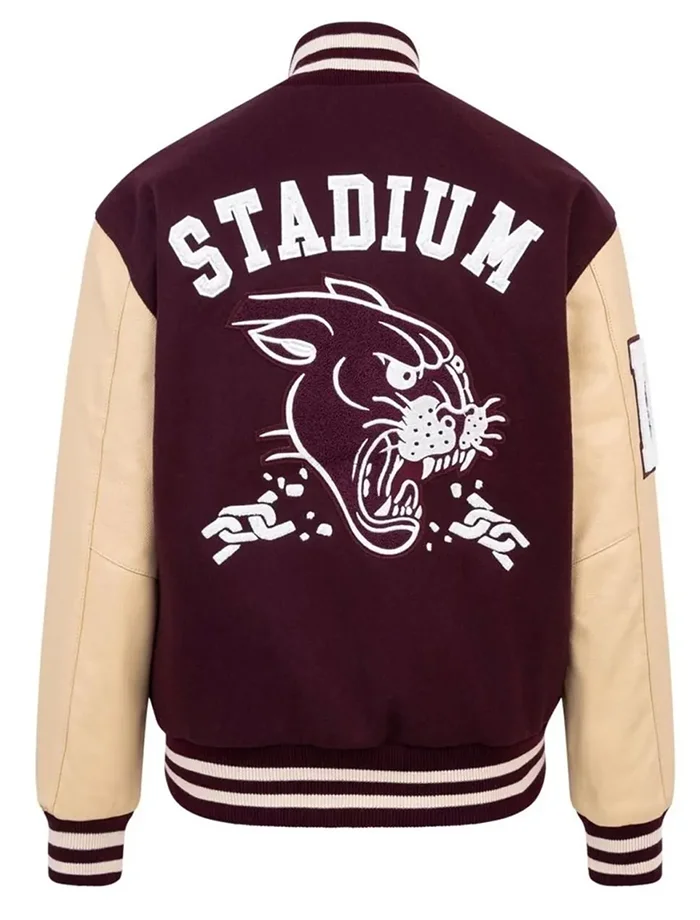 Maroon And Beige Varsity Jacket For Sale