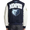 Memphis Grizzlies City Arch Navy and White Varsity Jacket Back