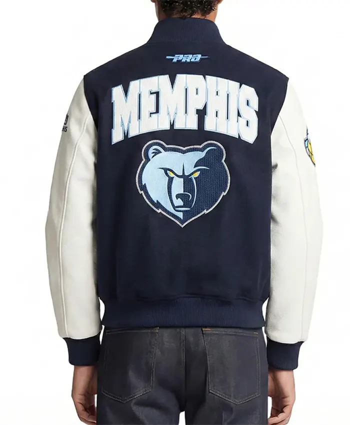 Memphis Grizzlies City Arch Navy and White Varsity Jacket Back