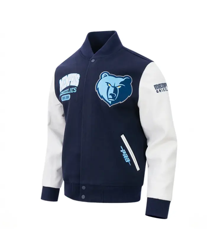 Memphis Grizzlies City Arch Navy and White Varsity Jacket Side