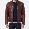 Mens Real Leather Biker Style Burgundy Jacket