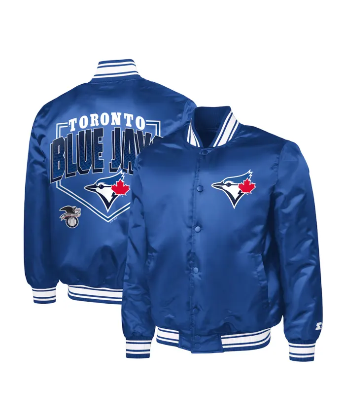 Men's Toronto Blue Jays Starter Royal Satin Jacket Front and Back
