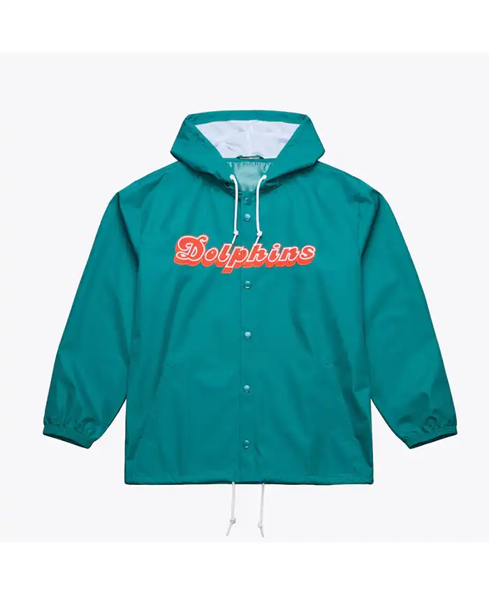 Miami Dolphins Coaches Aqua Windbreaker Hooded Jacket