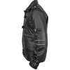 Jaafar Jackson black leather jacket featuring long belted sleeves