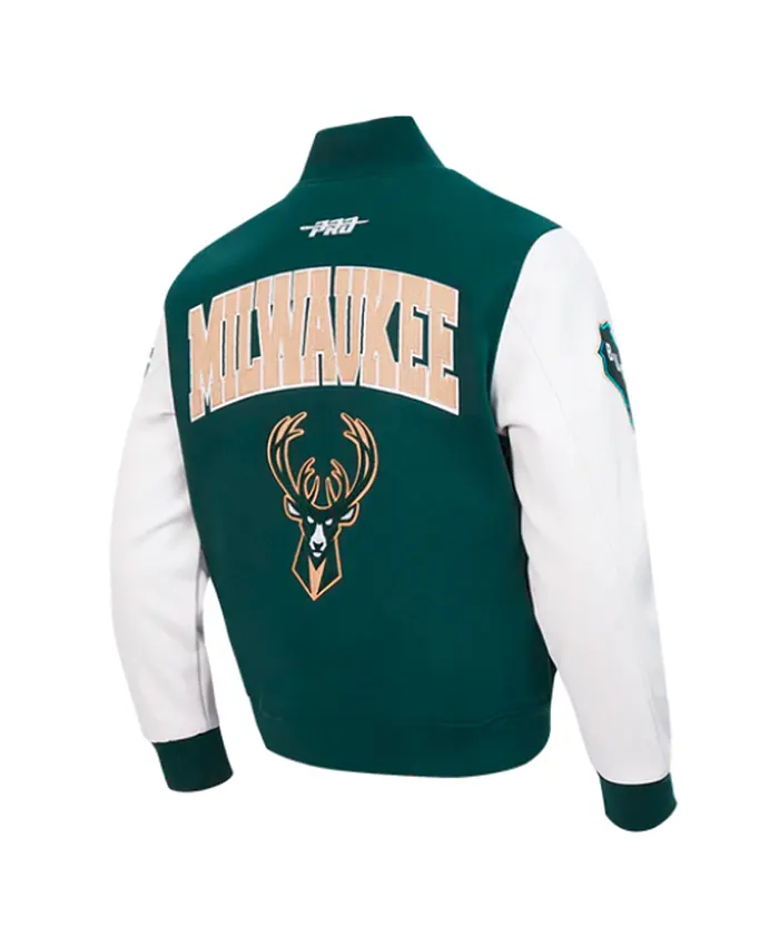 Milwaukee Bucks City Arch Green and White Varsity Jacket For Sale