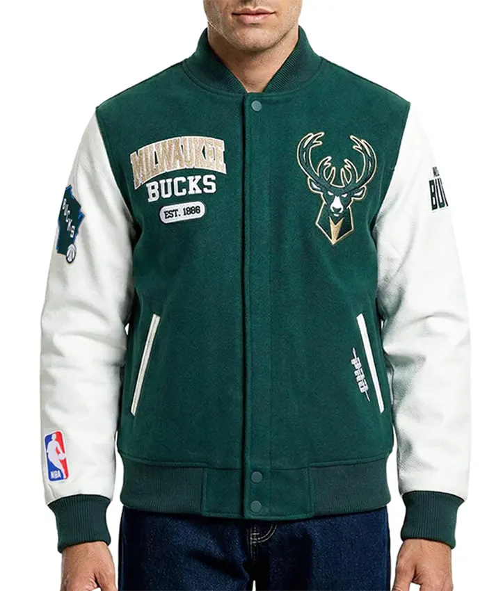 Milwaukee Bucks City Arch Green and White Varsity Jacket
