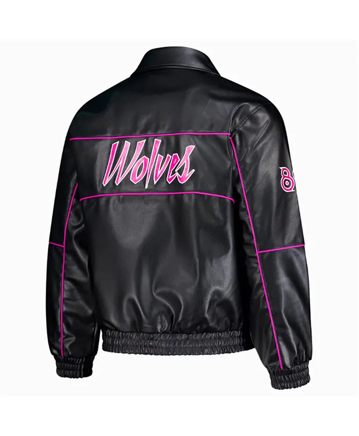Minnesota Timberwolves City Edition Black Leather Jacket Back