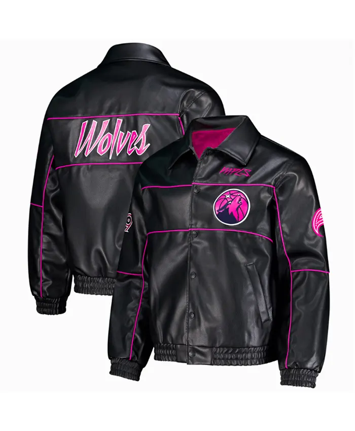 Minnesota Timberwolves City Edition Black Leather Jacket For Sale