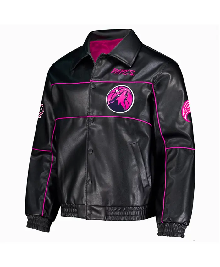 Minnesota Timberwolves City Edition Black Leather Jacket