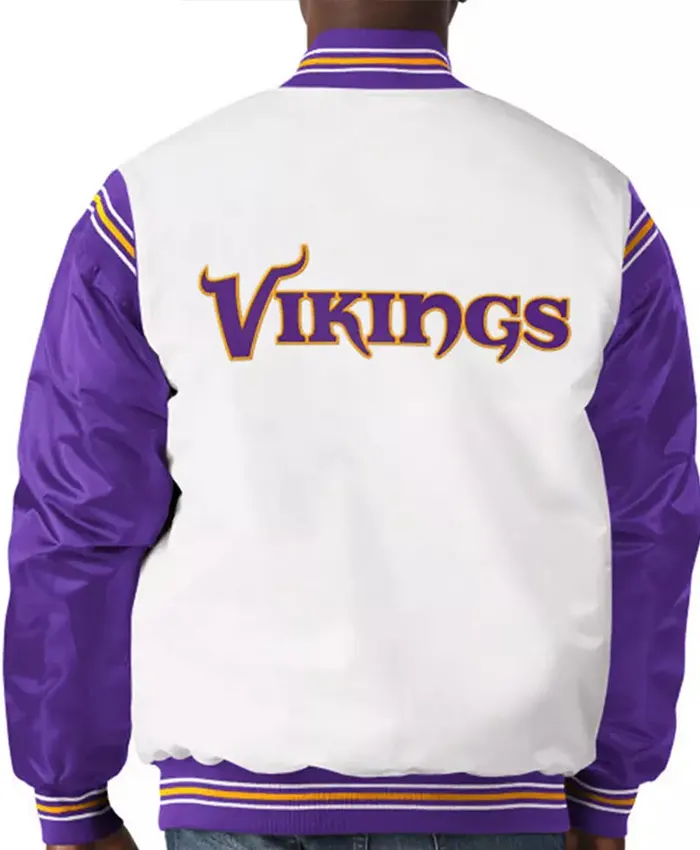 Minnesota Vikings The Renegade White and Purple Satin Jacket Back