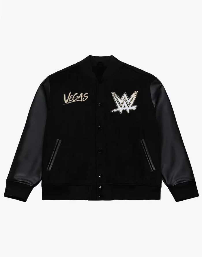 Mitchell & Ness WrestleMania 42 Black Letterman Jacket front
