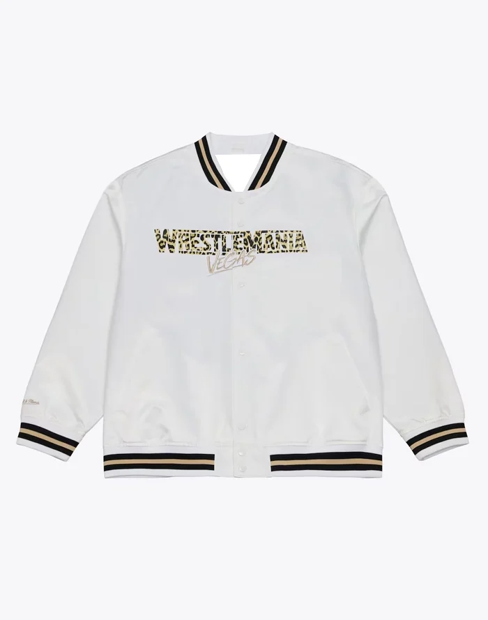 Mitchell & Ness WrestleMania 42 White Satin Jacket Front