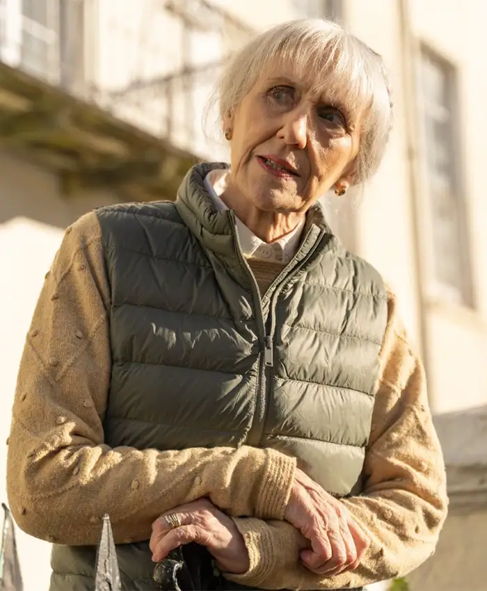 Mrs. Flood Doctor Who S014 Puffer Vest Closeup