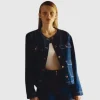M&s Collarless Denim Jacket Blue Front