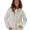 M&s Collarless Denim Jacket White Front