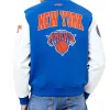 NY Knicks City Arch Royal and White Varsity Jacket Back