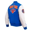 NY Knicks City Arch Royal and White Varsity Jacket For Sale
