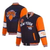 NY Knicks Navy Blue & Orange Letterman Jacket For Sale