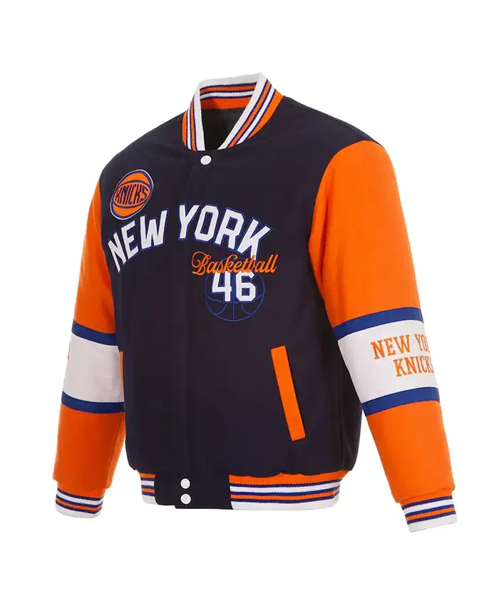 NY Knicks Navy Blue & Orange Letterman Jacket