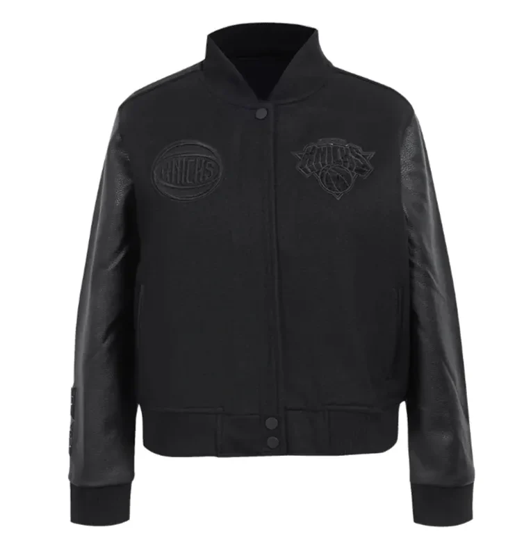 NY Knicks Triple Black Varsity Wool-Leather Jacket