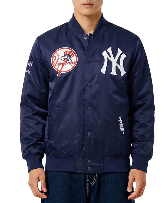 NY Yankees City Arch Navy Satin Bomber Jacket