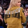 New York Knicks Basketball Game 2026 Natasha Bedingfield New York Sequined Yellow Wool Jacket back