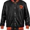 New York Knicks Black And Orange Leather Varsity Jacket