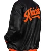 New York Knicks Black And Orange Leather Varsity Jacket Back