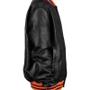 New York Knicks Black And Orange Leather Varsity Jacket right