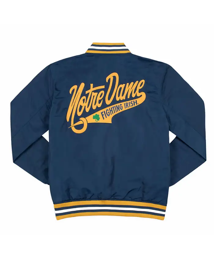 Notre Dame Fighting Irish Script Blue Bomber Jacket Back