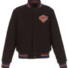 Ny Knicks Embroidered Black Varsity Wool Jacket