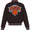 Ny Knicks Embroidered Black Varsity Wool Jacket Back