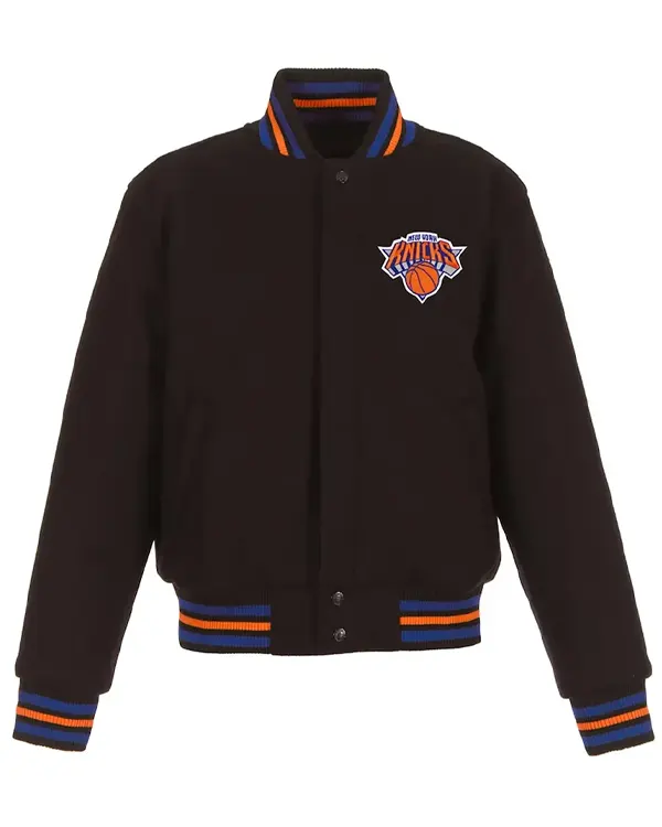 Ny Knicks Embroidered Black Varsity Wool Jacket