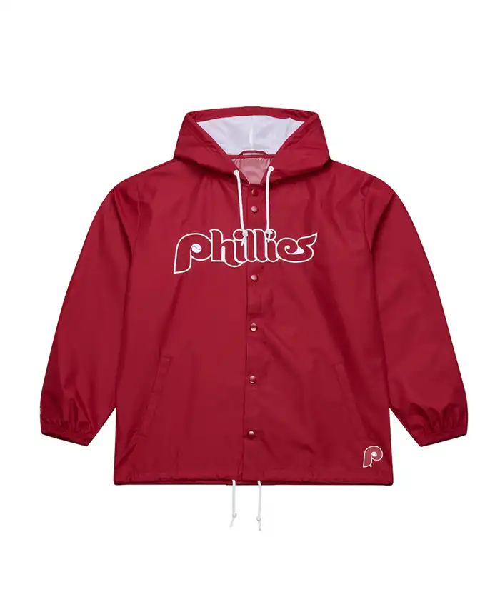 Philadelphia Phillies Coaches Red Windbreaker Hooded Jacket