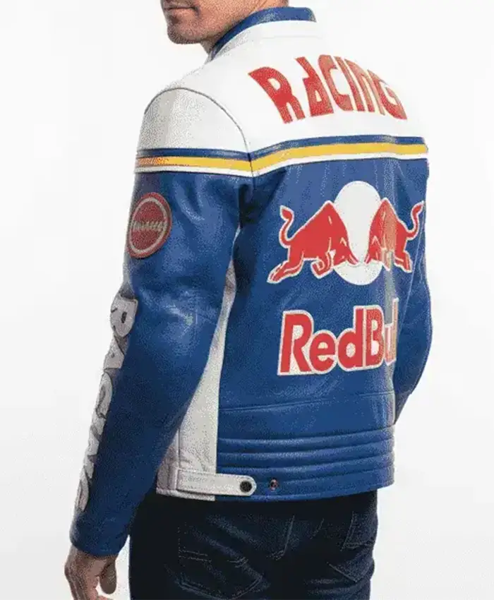 Red Bull F1 Inspired Leather Biker Jacket Back
