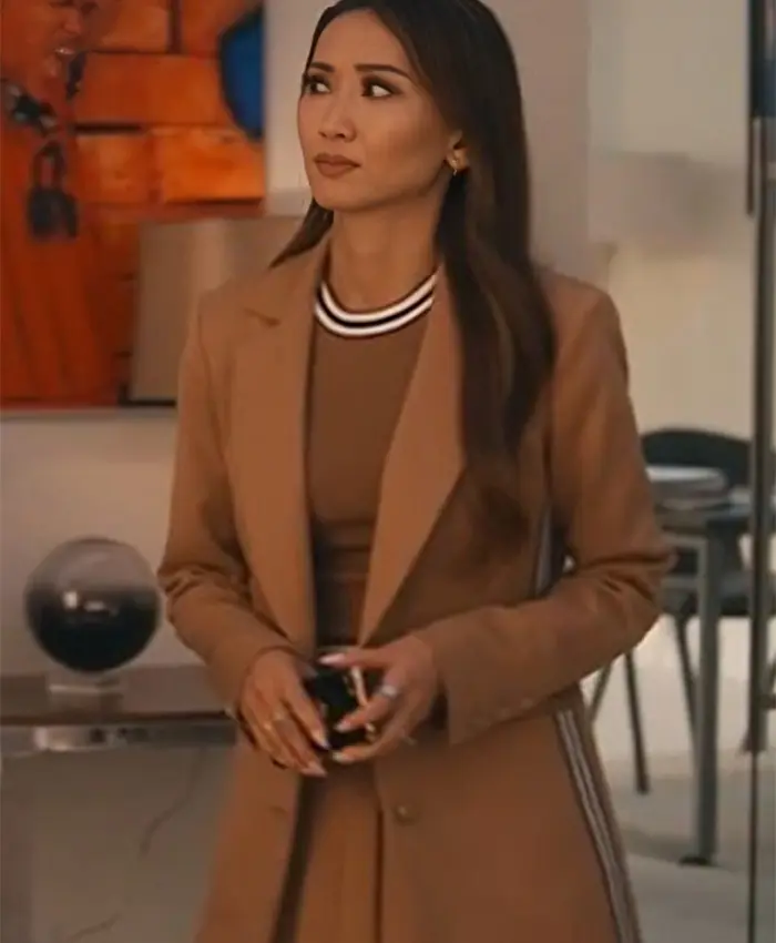 Running Point S02 Brenda Song Brown Striped Blazer