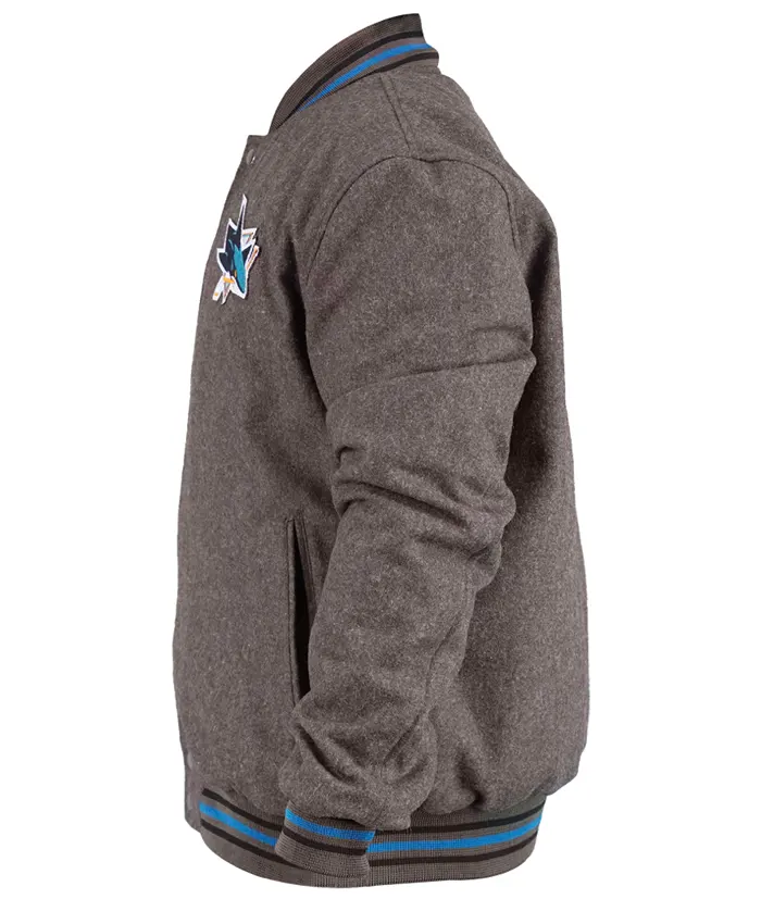 San Jose Sharks Gray Varsity Wool Jacket Left