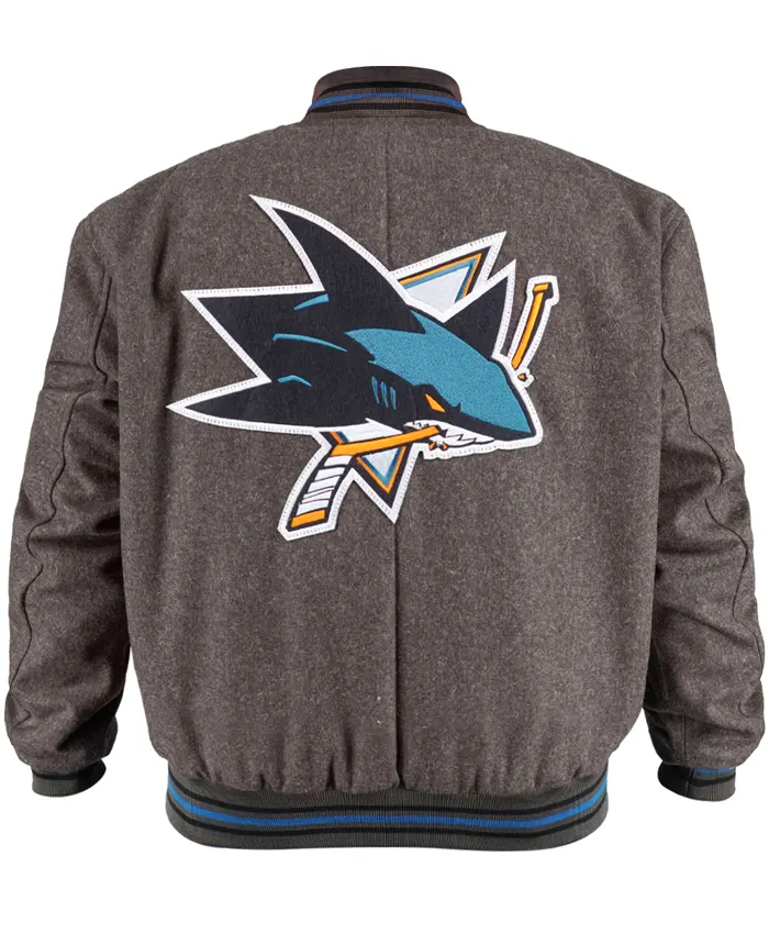 San Jose Sharks Gray Varsity Wool Jacket back