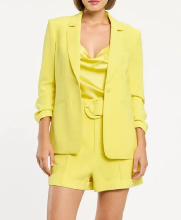 The View Sara Haines Ruched Cuff Yellow Blazer